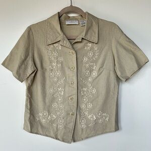Christopher & Banks Button Front Casual Linen and Cotton blend